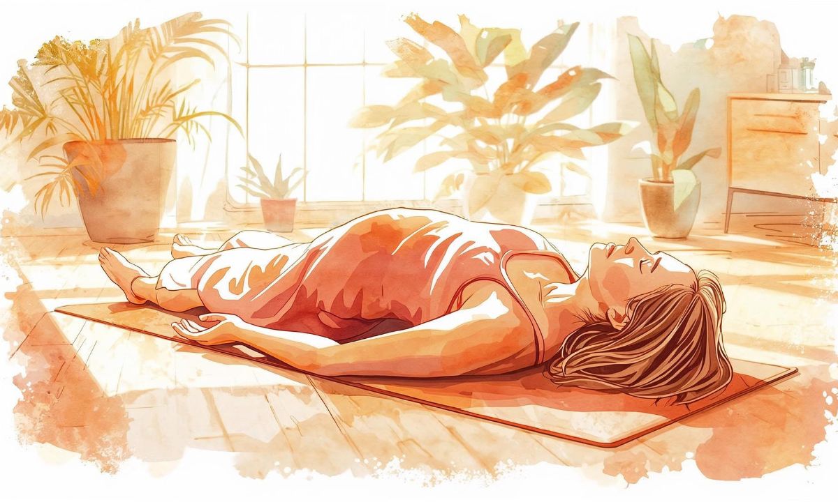 donna sdraiata in yoga nidra