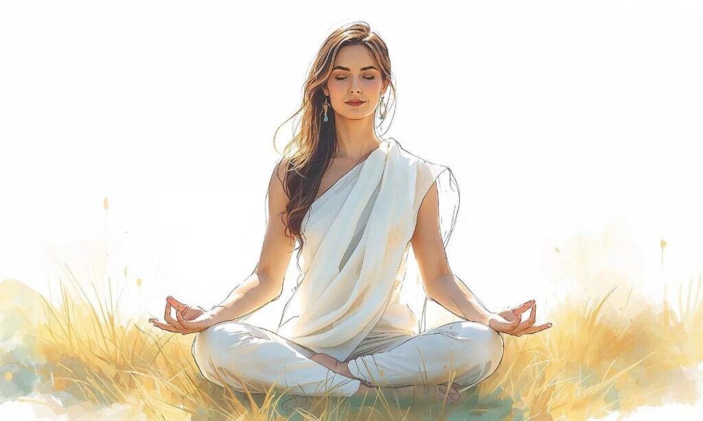 Meditazione Zen in natura, donna che pratica yoga e mindfulness all'aperto, promuovendo benessere e.
