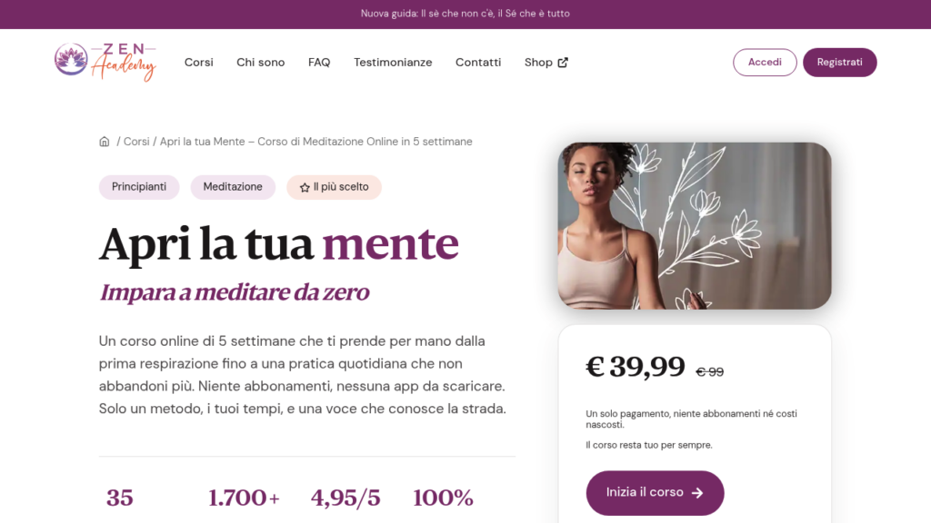Corso di meditazione online per imparare a meditare facilmente.