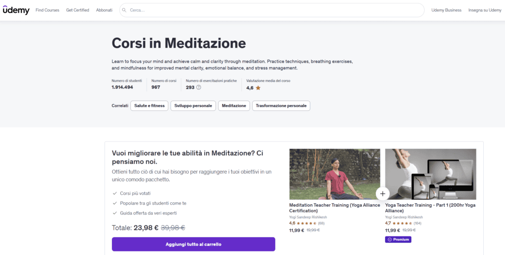 Immagine di una sessione di meditazione guidata con istruttore e partecipanti.